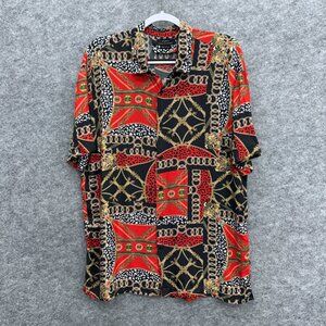 ZARA Men's Relaxed Fit Shirt Large Geometric Chain Leopard Print Style Design